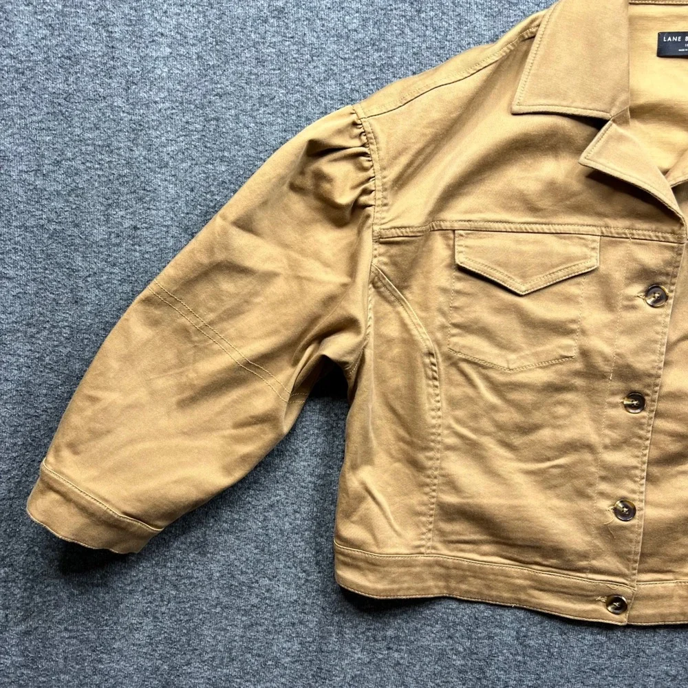 Lane Bryant Jacket Women 18 Tan Cropped Puff Shoulder Cotton Blend m91565